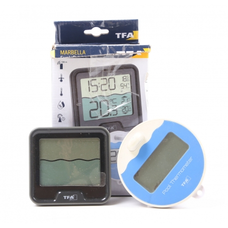 TFA Dostmann Marbella digitales Funk-Poolthermometer Hygrometer Thermometer 0 bis +50 °C schwarz (256344)