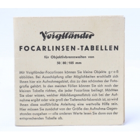 Voigtländer Focarlinsen-Tabellen für Objektivbrennweiten von 50/80/105 mm (258144)