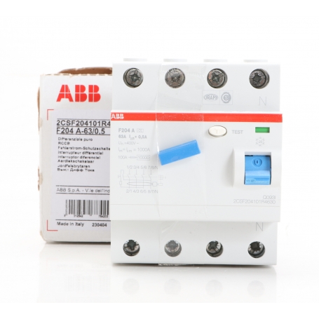 ABB F204A-63/0,5 FI-Schalter, 63A/0,5mA, 4-Polig (2CSF204101R4630) (264461)