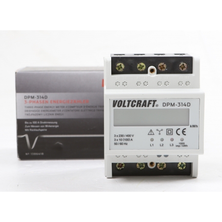 Voltcraft DPM-314D digitaler Drehstromzähler Stromzähler LC-Display 3x230/400V 0,04-100A IP54 weiß (264535)