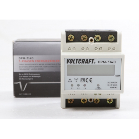 Voltcraft DPM-314D digitaler Drehstromzähler Stromzähler LC-Display 3x230/400V 0,04-100A IP54 weiß (264536)