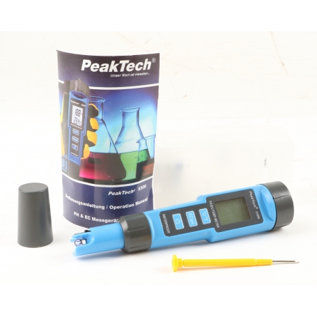 PeakTech 5306 pH-Meter pH-Messgerät Stiftform für PH EC TEMP Flüssigkeitstemperatur blau (264918)