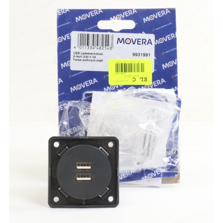 Movera Berker Integro FLow/Pure Doppel USB-Ladesteckdose USB-Buchsen Typ A Camping Wohnwagen Wohnmobil 230V anthrazit (270607)