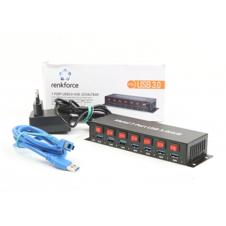 Renkforce Renkforce RF-3269622 7 Port USB 3.0-Hub Adapter Verteiler Metallgehäuse Wandmontage schaltbar schwarz (275448)