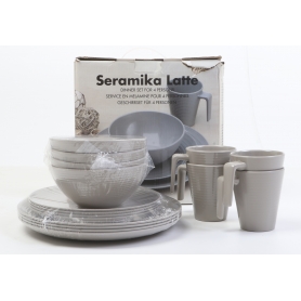 Flamefield Seramika Latte 16 Piece Camping Caravan Melamine Dinner Set SB01114 (279210)