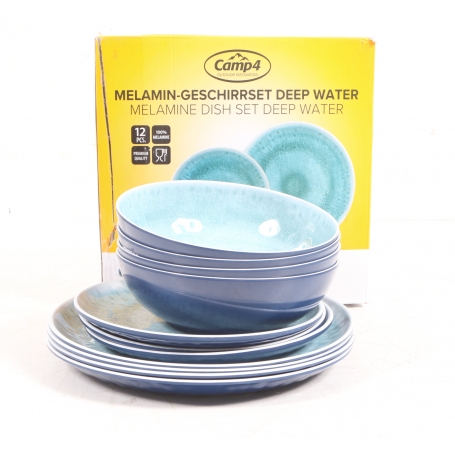 Camp4 Deep Water Melamin-Geschirrset Teller Schüssel 11tlg Camping Outdoor Wohnwagen türkis (280624)
