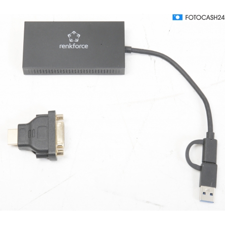 Renkforce RF-4715072 externe Grafikkarte Grafikadapter DDR3-RAM USB 5Gbps HDMI DVI schwarz (287827)