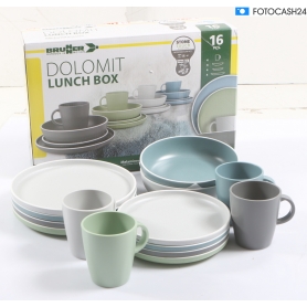 Brunner Dolomit Melamin-Geschirr-Set Essgeschirr Teller Becher 16-tlg. Camping Wohnwagen Wohnmobil (290004)