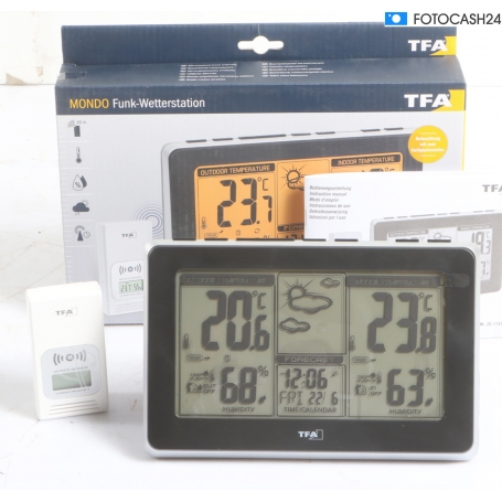 TFA Dostmann Mondo Funk-Wetterstation Wetterbericht Vorhersage Temperatur Luftfeuchte schwarz (294326)